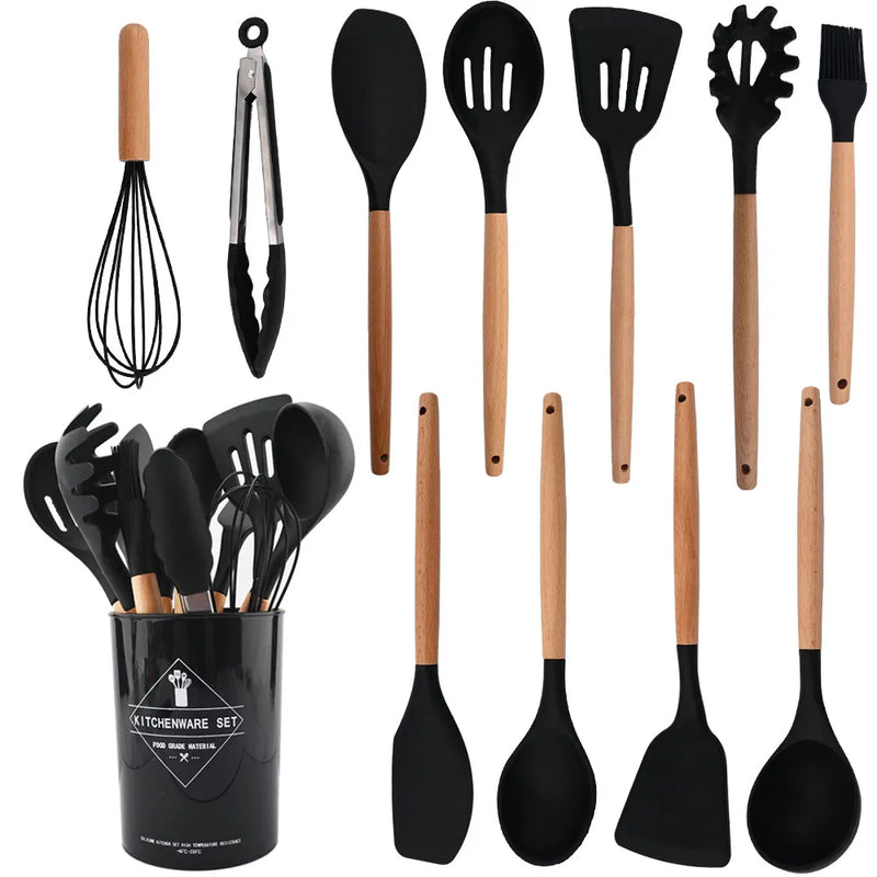 Juego de utensilios para cocina de silicona antiadherentes con mango de maderaUtensilios de cocinaHome & Garden > Kitchen & Dining > Kitchen Tools & Utensils > Kitchen Utensil Sets