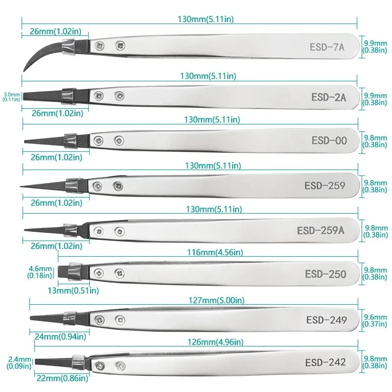 Pinzas antiestáticas ESD de acero inoxidable con puntas intercambiablesPinzas de precisiónUncategorized