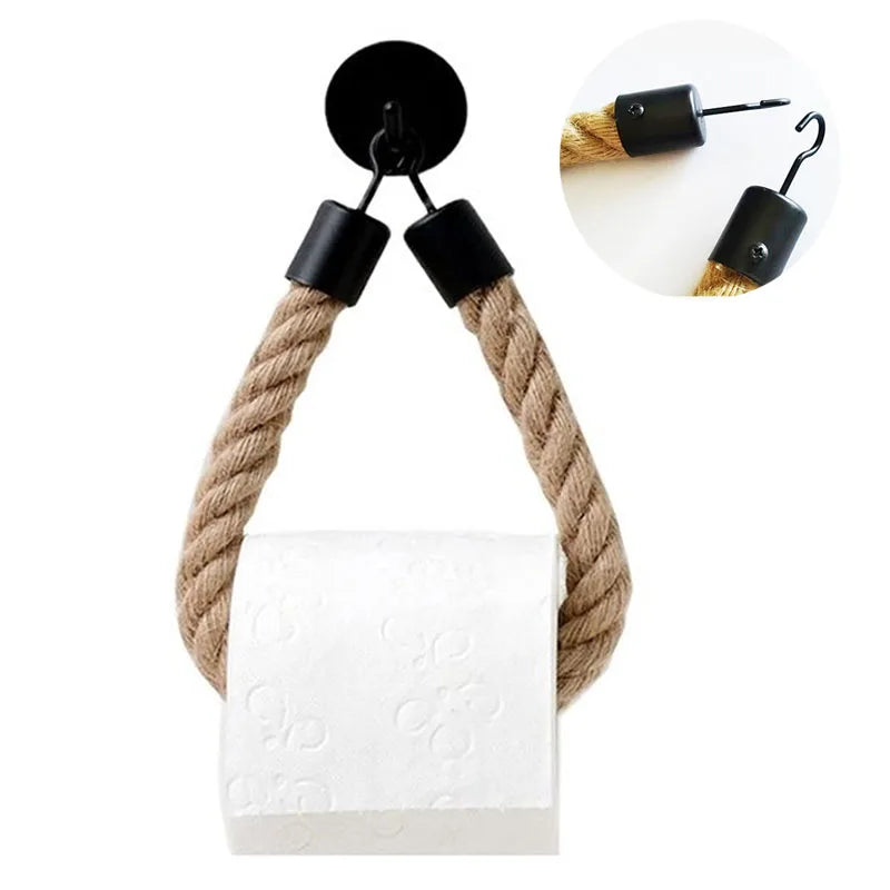 Soporte de papel higiénico sin taladrar en cuerda de linoSoportes para papel