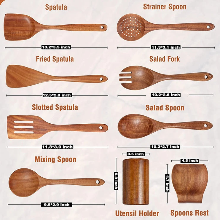 Juego de cucharas de madera para cocinar