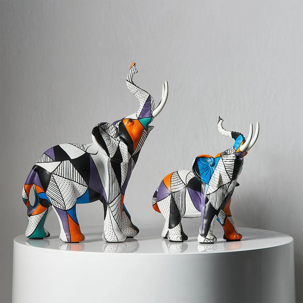 Figuras de elefantes multicolor decorativas de resina