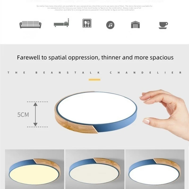 Luz de techo LED circular con detalle en maderaLámparas de techo