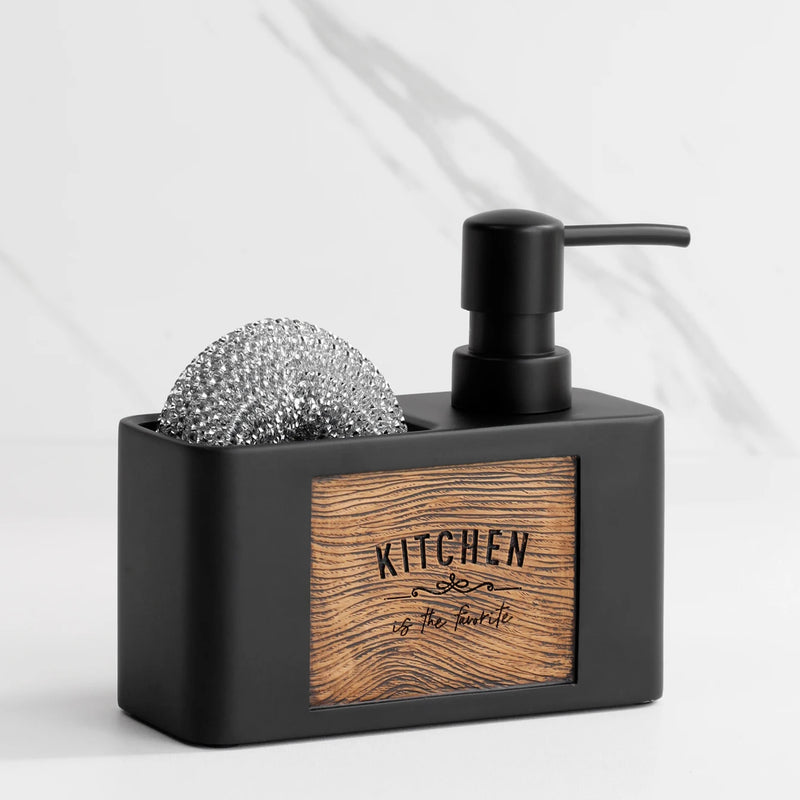 Dispensador de jabón de cocina 200 ml | Botella de resina negra con soporte para esponja | Dosificador líquido para platos y manosDispensadores de jabónHome & Garden > Bathroom Accessories > Soap & Lotion Dispensers
