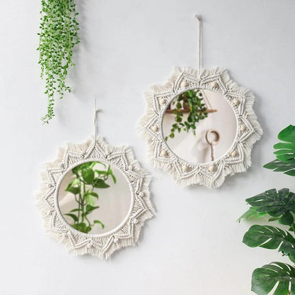 Macrame wall mirror for Bohemian decoration