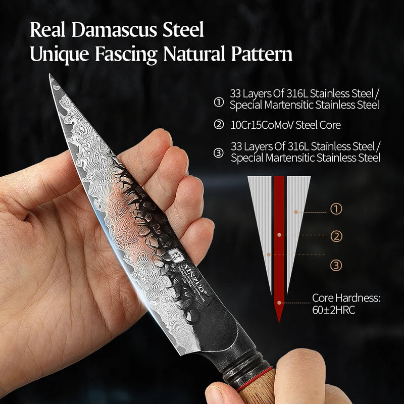 Cuchillo utilitario 5.5" de acero damasco con mango de roble blanco y G10 rojoCuchillosHome & Garden > Kitchen & Dining > Kitchen Tools & Utensils > Kitchen Knives