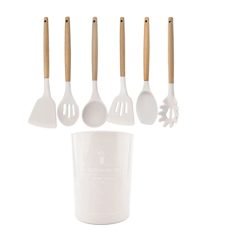 Juego de utensilios para cocina de silicona antiadherentes con mango de maderaUtensilios de cocinaHome & Garden > Kitchen & Dining > Kitchen Tools & Utensils > Kitchen Utensil Sets