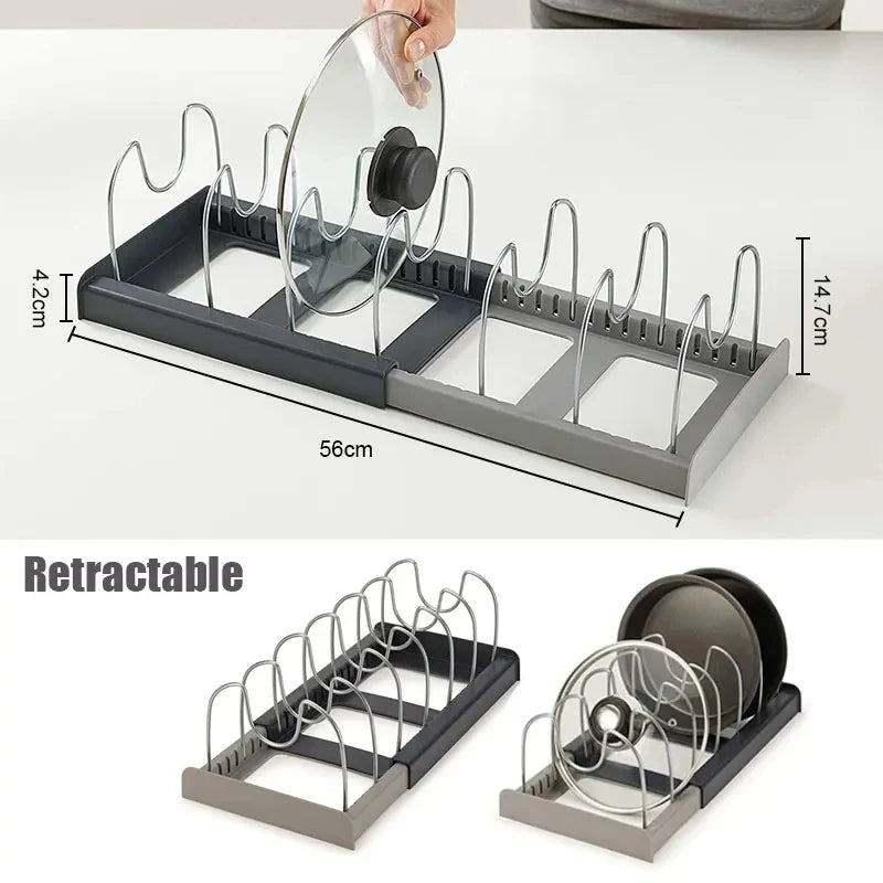 Estante organizador extensible para tapas, ollas y sartenes | Acero inoxidable, 30,5–56 cm, 7 divisoresOrganizadoresHome & Garden > Kitchen & Dining > Kitchen Tools & Utensils > Kitchen Organizers > Pot Racks