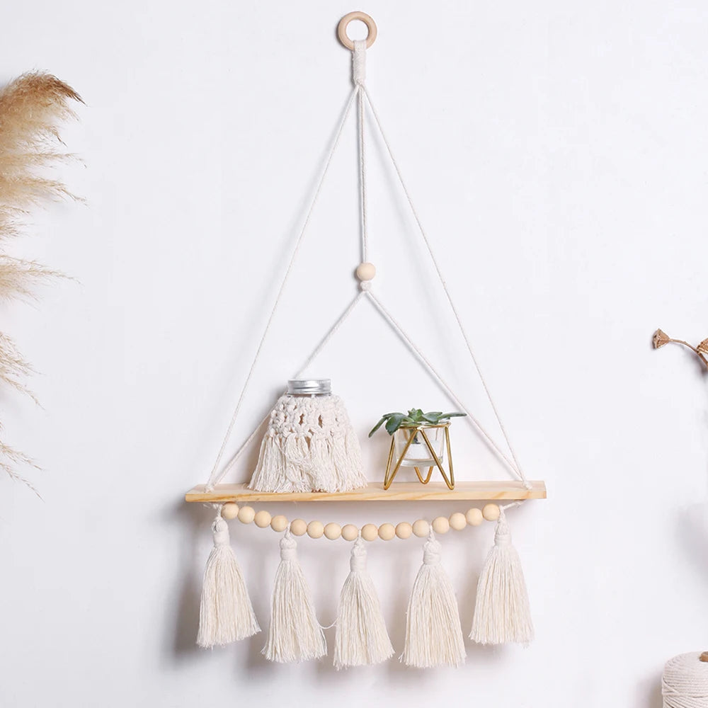 Estanterías decorativas para pared colgantes de madera estilo boho