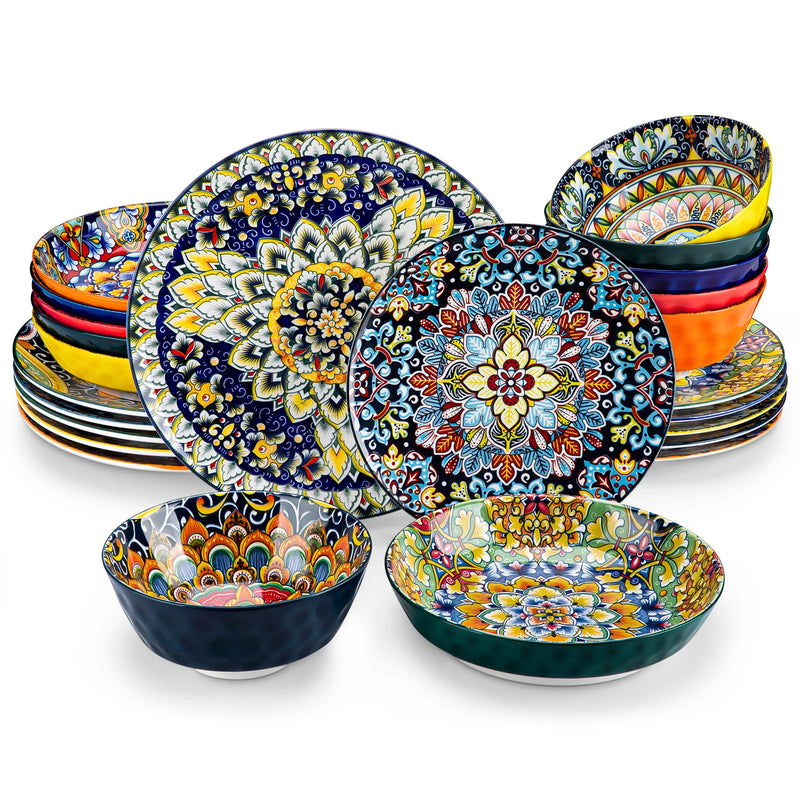 Vajilla boho de gres 24/48 piezas | platos (llano/postre) + cuenco cereales + cuenco pastaVajillas completasHome & Garden > Kitchen & Dining > Tableware > Dinnerware > Dinnerware Sets