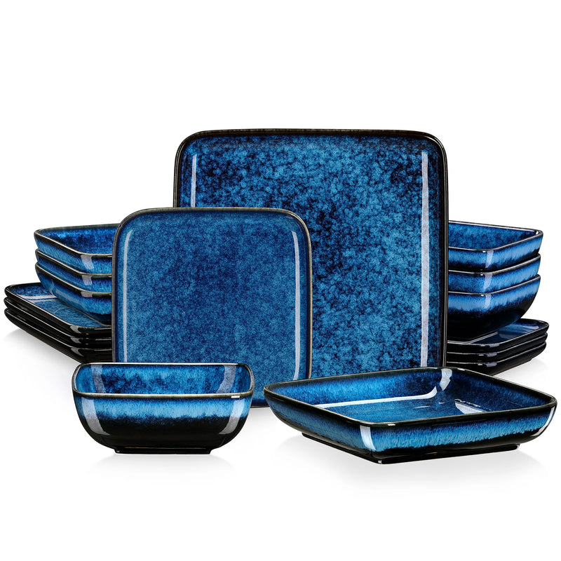 Vajilla Stern cuadrada 16 piezas | porcelana alta densidad con esmalte reactivo azul/verdeVajillas completasHome & Garden > Kitchen & Dining > Tableware > Dinnerware > Dinnerware Sets