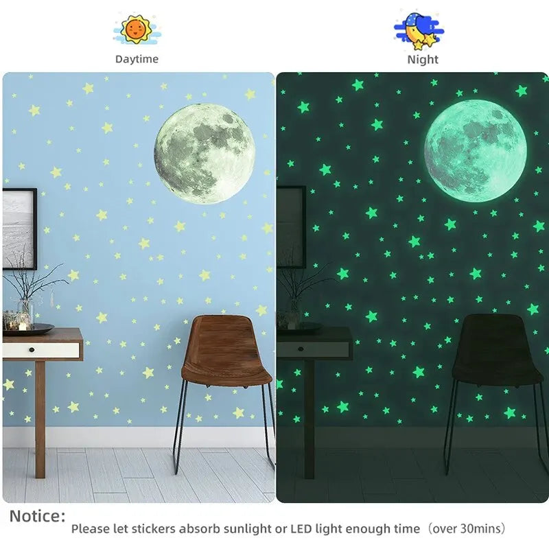 Pegatinas luminosas de pared de luna y estrellasAdhesivos
