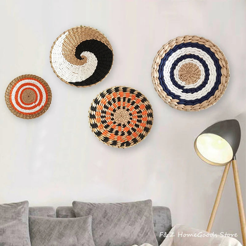 Decoración de pared circular creativa de mimbre