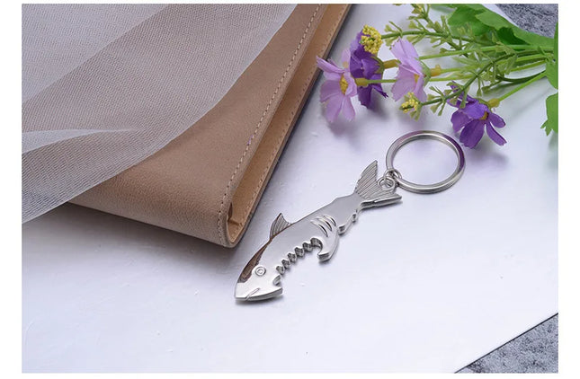 Shark shaped bottle opener keychain