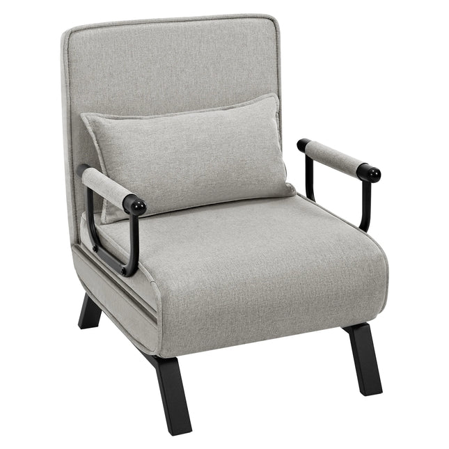 Sillón cama 3-en-1 plegable de lino | respaldo 5 posiciones, cojín extraíble y estructura metálica (150 kg)SillonesFurniture > Chairs > Chaises > Armless Chaises