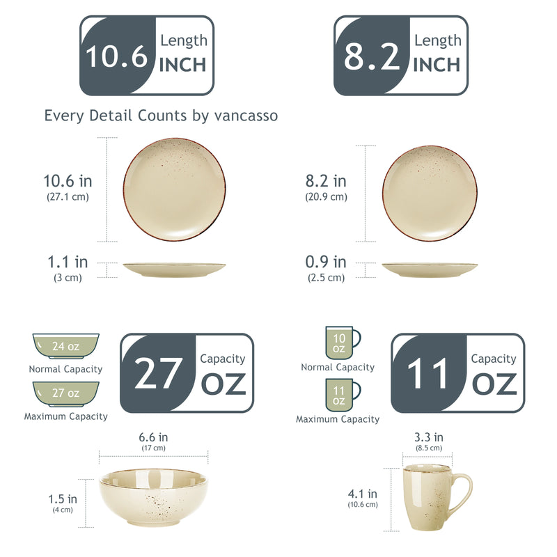 Juego de vajilla de cerámica beige de 16/32/48 piezas con platos, cuencos de 800 ml y tazasVajillas completasHome & Garden > Kitchen & Dining > Tableware > Dinnerware > Dinnerware Sets