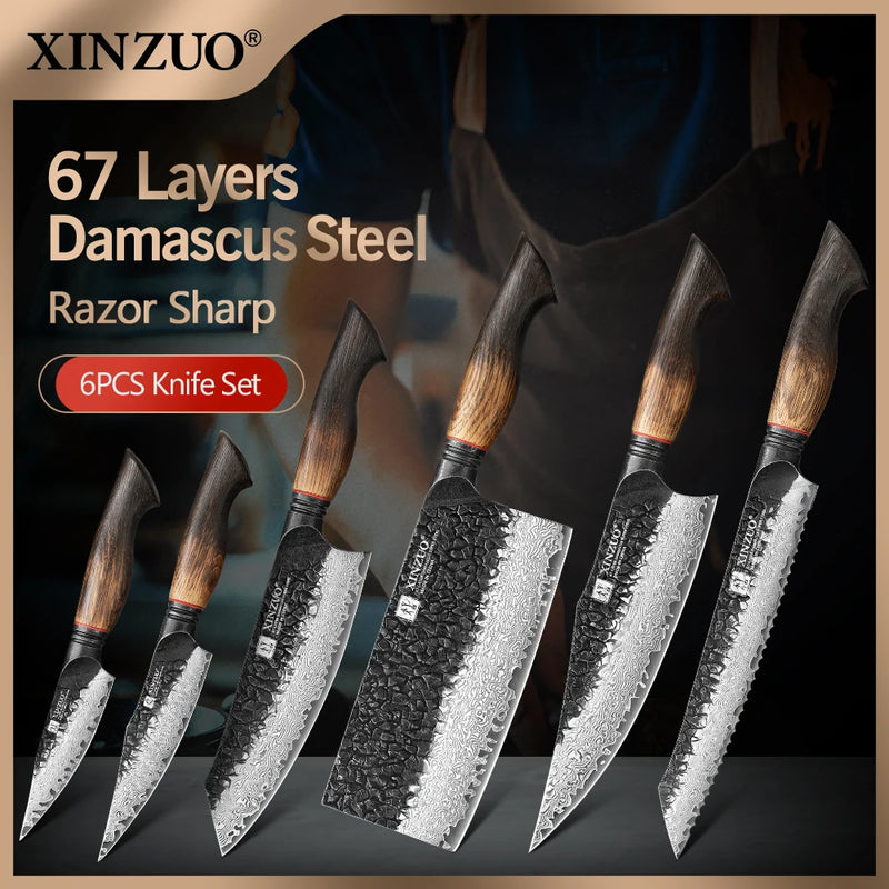 Juego de cuchillos damasco 6 piezas xinzuo serie mo con mangos de roble blanco y rojo G10CuchillosHome & Garden > Kitchen & Dining > Kitchen Tools & Utensils > Kitchen Knives