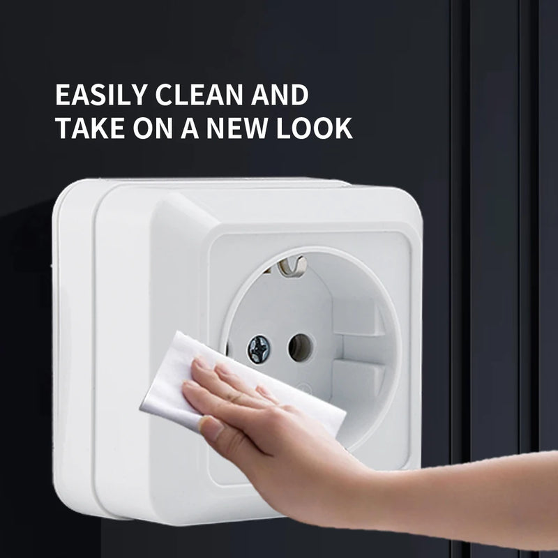 Enchufe de superficie blanco con toma de tierra | Estándar UE 64×64 mm | Plástico Ignífugo + LatónEnchufesHardware > Power & Electrical Supplies > Power Outlets & Sockets > Wall Outlets