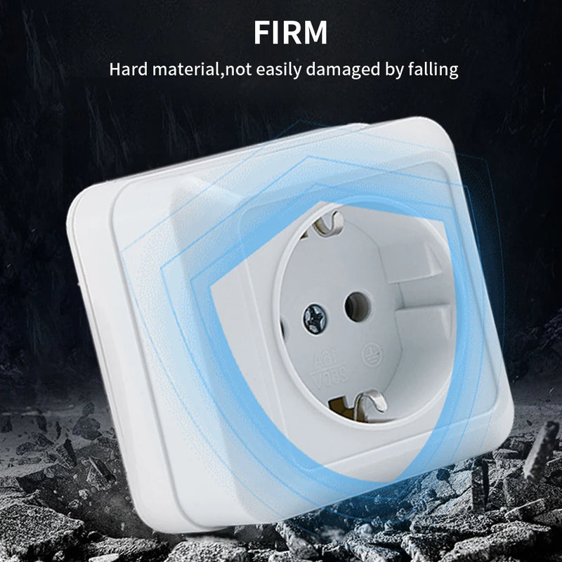 Enchufe de superficie blanco con toma de tierra | Estándar UE 64×64 mm | Plástico Ignífugo + LatónEnchufesHardware > Power & Electrical Supplies > Power Outlets & Sockets > Wall Outlets