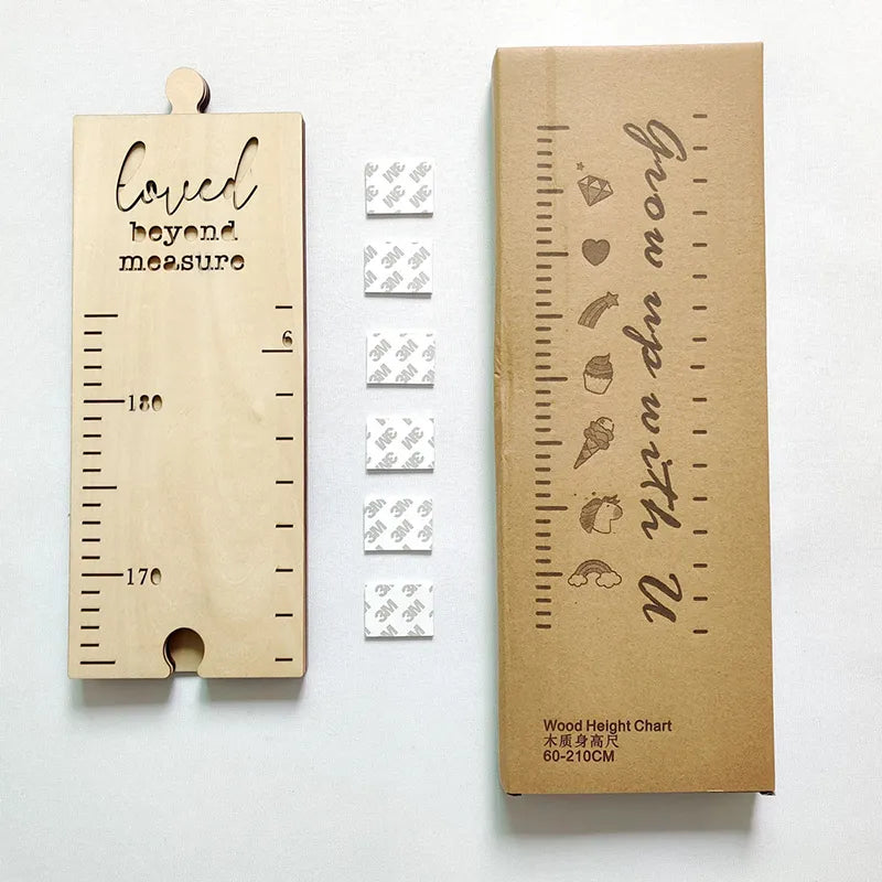 Tabla de madera con adhesivo para la pared medidor de crecimiento para niños