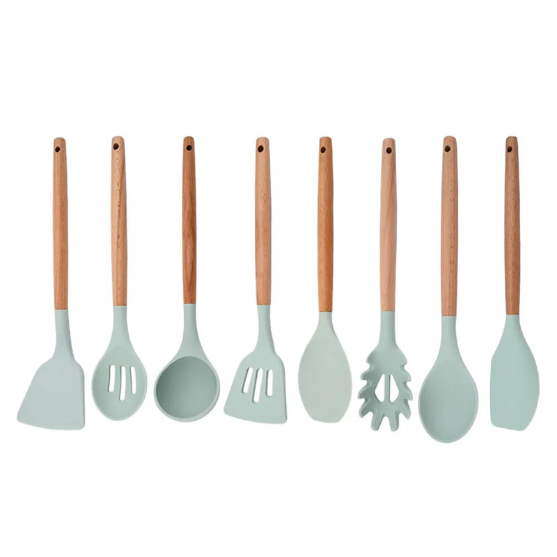 Juego de utensilios para cocina de silicona antiadherentes con mango de maderaUtensilios de cocinaHome & Garden > Kitchen & Dining > Kitchen Tools & Utensils > Kitchen Utensil Sets