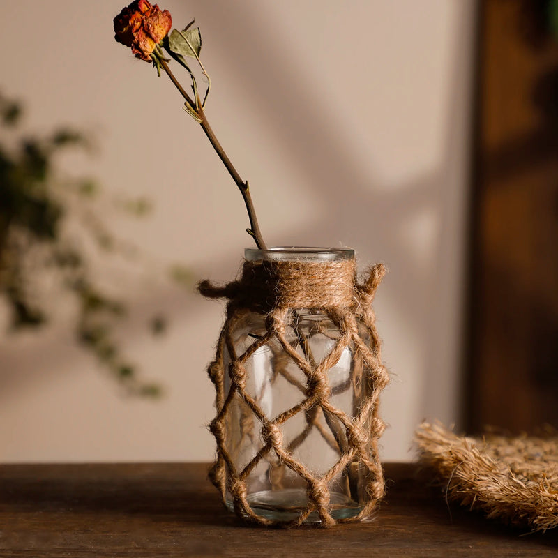 Jarrón rústico de vidrio con cuerda de cáñamoJarronesHome & Garden > Decor > Vases