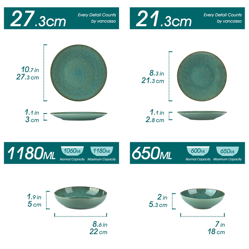 Juego de vajilla de 16/32 piezas de gres verde con relieve | platos, cuencos y tazas para 4/8 personasVajillas completasHome & Garden > Kitchen & Dining > Tableware > Dinnerware > Dinnerware Sets