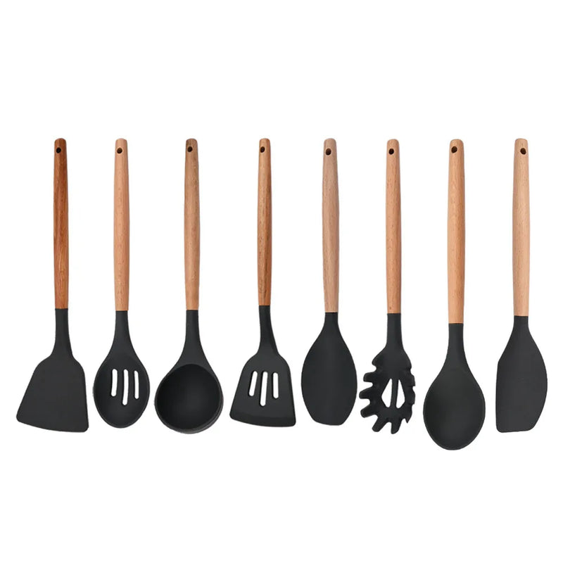 Juego de utensilios para cocina de silicona antiadherentes con mango de maderaUtensilios de cocinaHome & Garden > Kitchen & Dining > Kitchen Tools & Utensils > Kitchen Utensil Sets