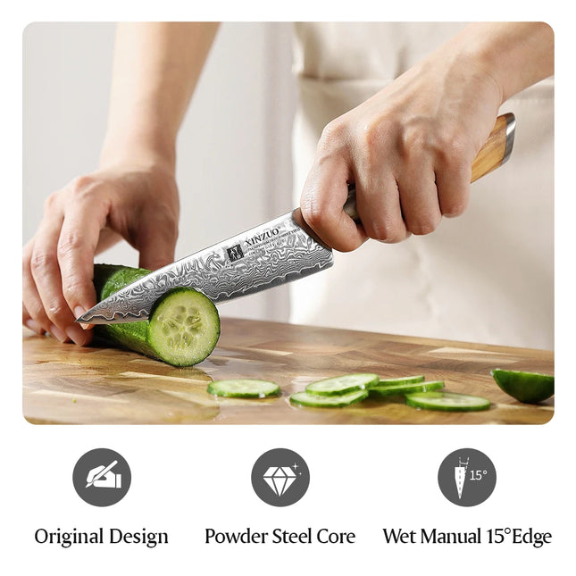 Cuchillo utilitario de 5 pulgadas acero damasco 73 capas mango de olivoCuchillosHome & Garden > Kitchen & Dining > Kitchen Tools & Utensils > Kitchen Knives