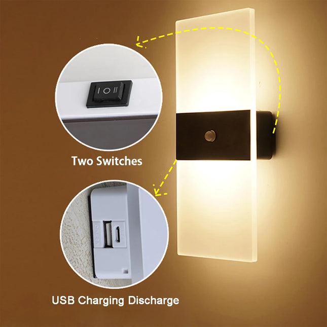 LED wall light with USB charging