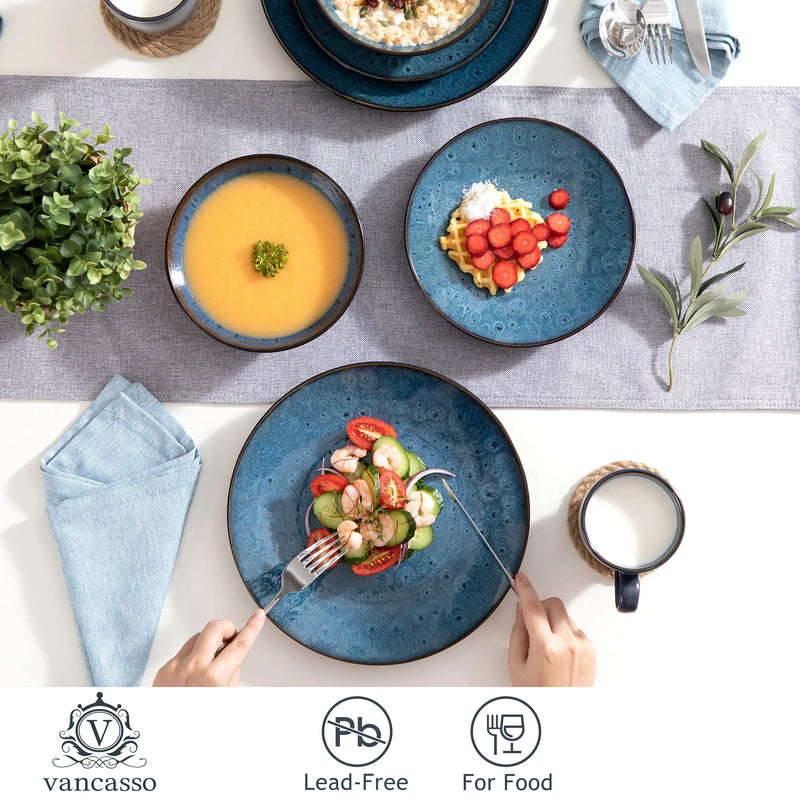 Vajilla de gres vintage azul/marrón con esmalte reactivo 16/32/48 piezasVajillas completasHome & Garden > Kitchen & Dining > Tableware > Dinnerware > Dinnerware Sets