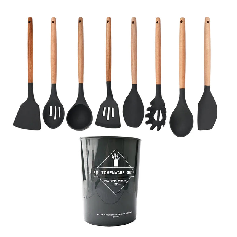 Juego de utensilios para cocina de silicona antiadherentes con mango de maderaUtensilios de cocinaHome & Garden > Kitchen & Dining > Kitchen Tools & Utensils > Kitchen Utensil Sets