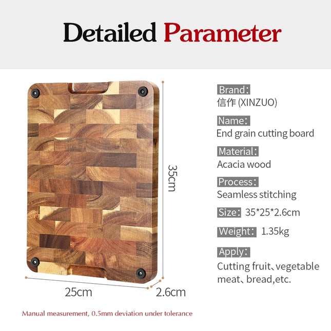 Tabla de cortar de madera de acacia 35 × 25 cm | Bloque de cocina antideslizante para pan, fruta, carne y verdurasTablas de cortarHome & Garden > Kitchen & Dining > Kitchen Tools & Utensils > Cutting Boards