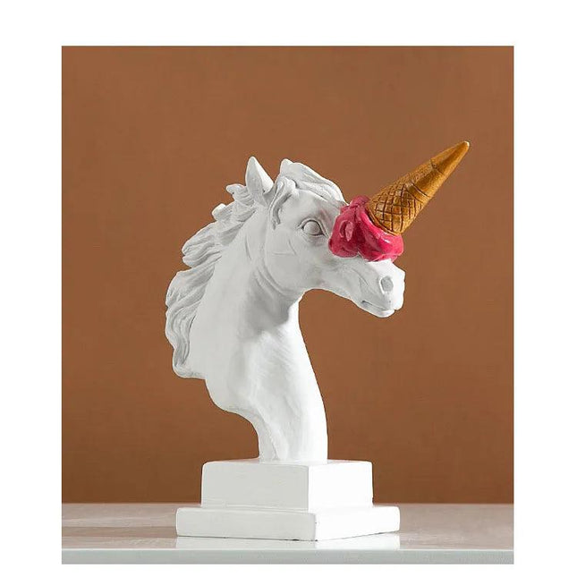 Statue tête de cheval crème glacée rouge, artisanat en résine pour décoration moderne