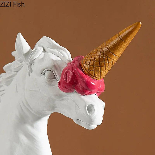 Statue tête de cheval crème glacée rouge, artisanat en résine pour décoration moderne