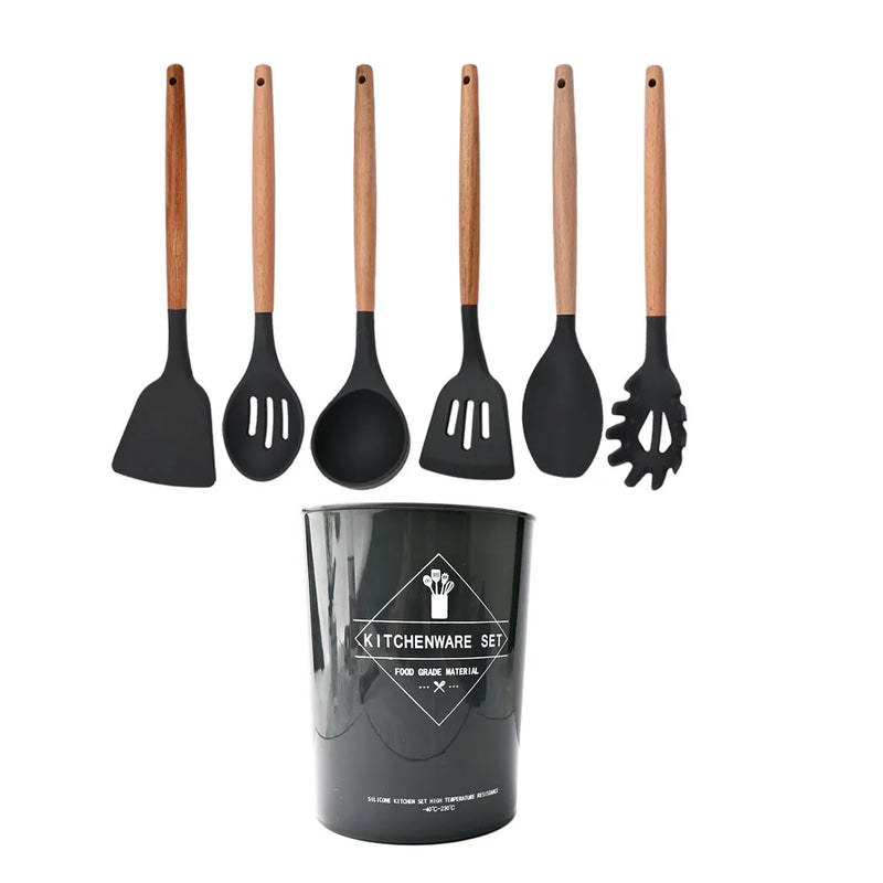 Juego de utensilios para cocina de silicona antiadherentes con mango de maderaUtensilios de cocinaHome & Garden > Kitchen & Dining > Kitchen Tools & Utensils > Kitchen Utensil Sets