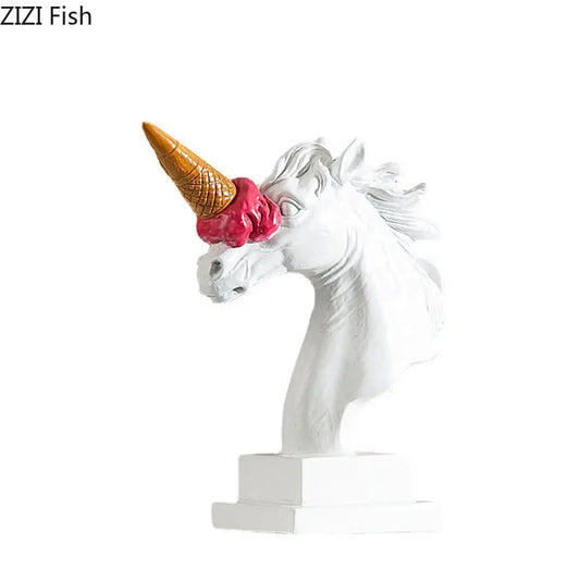 Red Ice Cream Horse Head Statue Resin Crafts for Modern Decoration