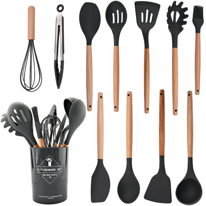 Juego de utensilios para cocina de silicona antiadherentes con mango de maderaUtensilios de cocinaHome & Garden > Kitchen & Dining > Kitchen Tools & Utensils > Kitchen Utensil Sets