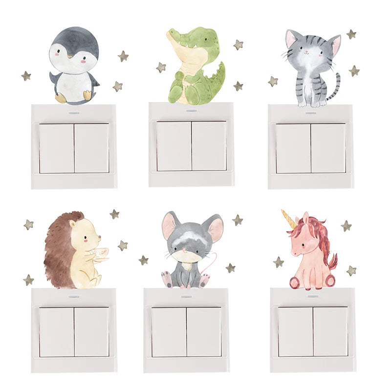 Pegatinas de interruptor con dibujos de animales Set 6 unidadesAdhesivos
