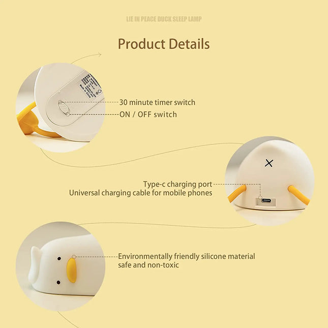 Dimmable Silicone Soft Lying Duck LED Night Light