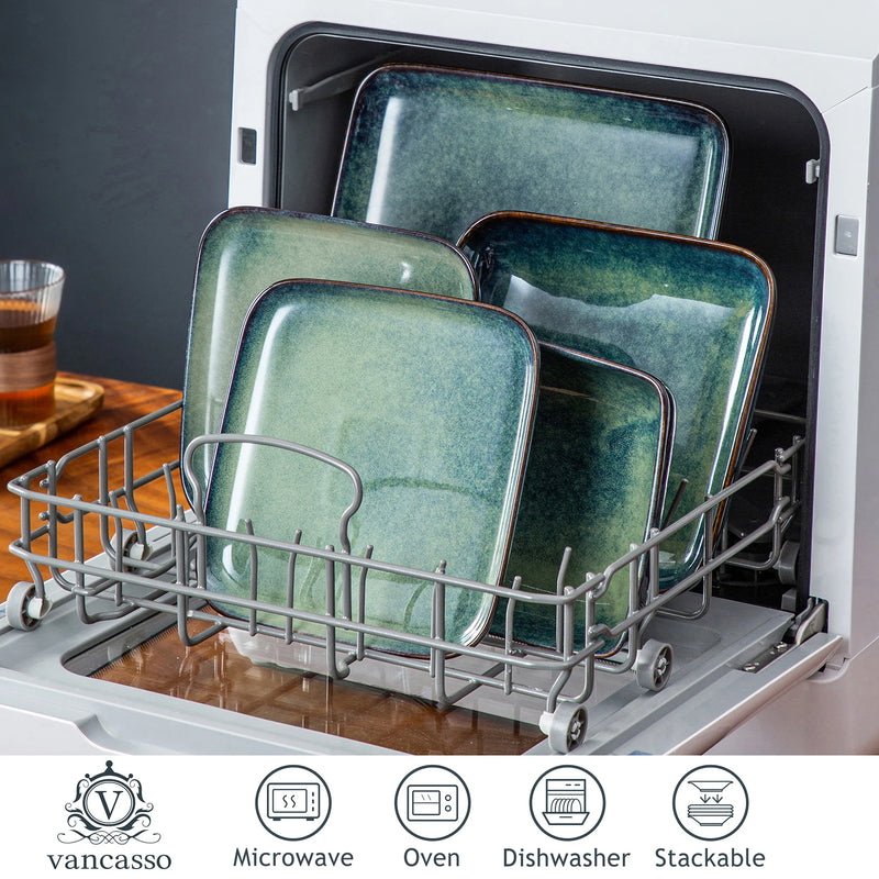 Vajilla Stern cuadrada 16 piezas | porcelana alta densidad con esmalte reactivo azul/verdeVajillas completasHome & Garden > Kitchen & Dining > Tableware > Dinnerware > Dinnerware Sets