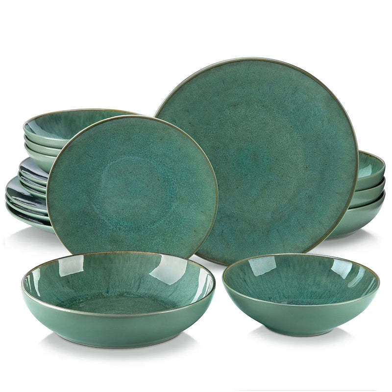 Juego de vajilla de 16/32 piezas de gres verde con relieve | platos, cuencos y tazas para 4/8 personasVajillas completasHome & Garden > Kitchen & Dining > Tableware > Dinnerware > Dinnerware Sets