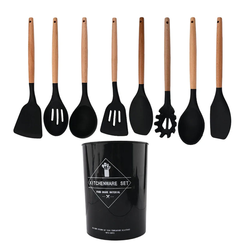 Juego de utensilios para cocina de silicona antiadherentes con mango de maderaUtensilios de cocinaHome & Garden > Kitchen & Dining > Kitchen Tools & Utensils > Kitchen Utensil Sets