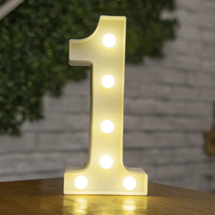 Decorative LED lights in the shape of white letters