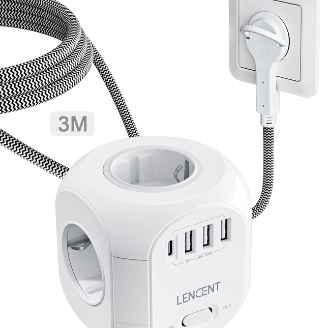 Regleta 8 en 1 con 4 tomas + 3 USB + USB-C | cable trenzado 2 m/3 mRegletasElectronics > Electronics Accessories > Power > Power Strips & Surge Suppressors