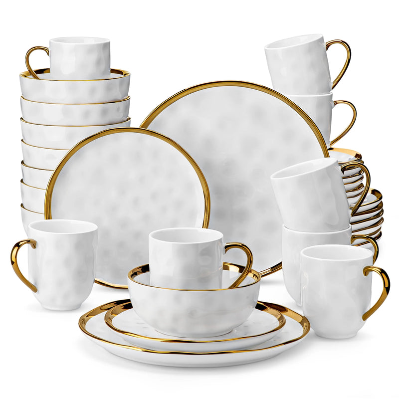Vajilla artesanal blanca con filo dorado 16/32 piezas | gresVajillas completasHome & Garden > Kitchen & Dining > Tableware > Dinnerware > Dinnerware Sets