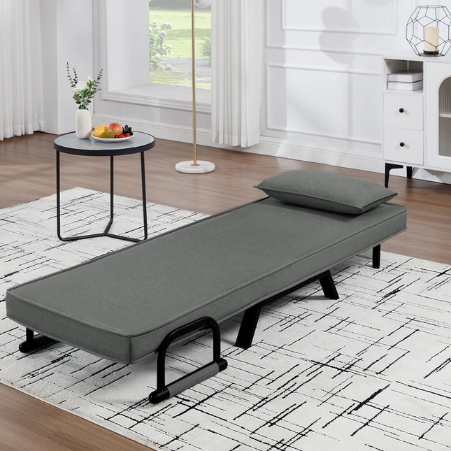 Sillón cama 3-en-1 plegable de lino | respaldo 5 posiciones, cojín extraíble y estructura metálica (150 kg)SillonesFurniture > Chairs > Chaises > Armless Chaises