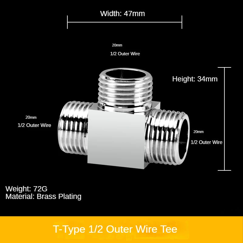 Divisor de grifo 1/2” de latón macizo · Conector en T tres vías · Una entrada y dos salidas para mangueras y tuberíasAdaptadoresHardware > Plumbing > Plumbing Fittings & Supports > Pipe Connectors
