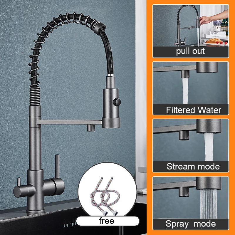 Grifo de cocina negro mate con filtro y doble manijaGrifosHardware > Plumbing > Plumbing Fixtures > Faucets > Kitchen Sink Faucets