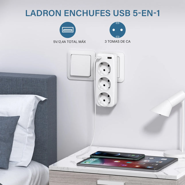 Extensor de enchufe de pared 5 en 1 (3 tomas + 2 USB) 4000 W 16 ARegletasElectronics > Electronics Accessories > Power > Power Strips & Surge Suppressors