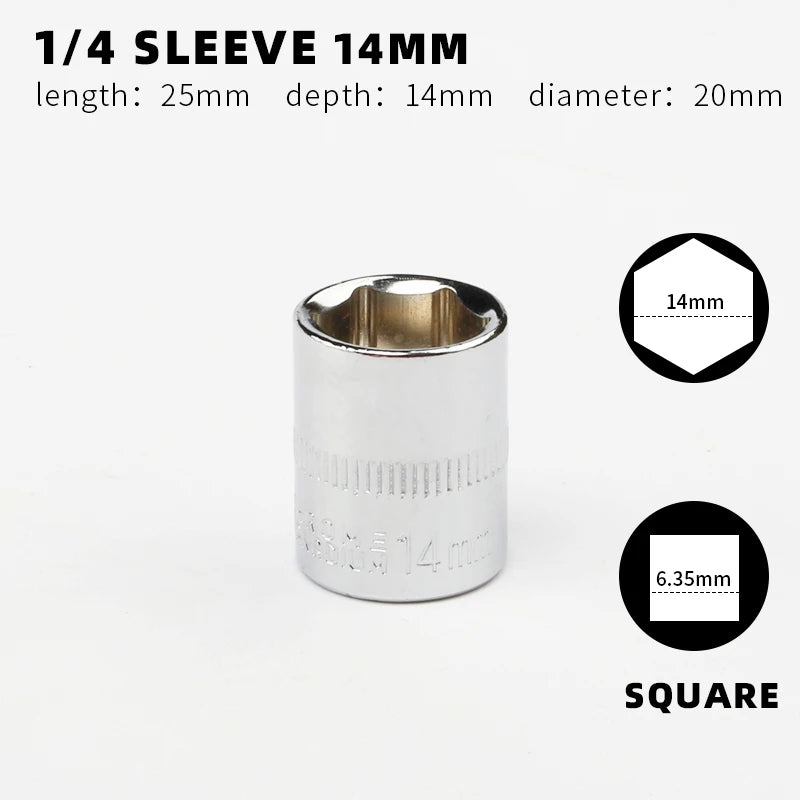 Juego de vasos para llave de impacto de 1/4" con 12 Puntas de 4 a 14mmLlaves de vasoHardware > Tool Accessories > Tool Sockets